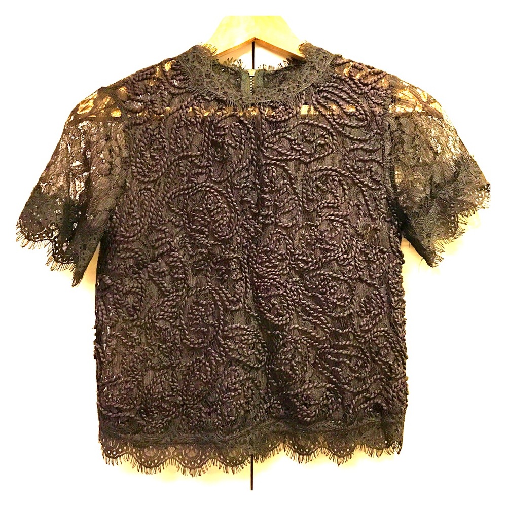 Intricate lace metal grey top